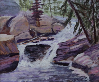 Rock Mountain Rushing Waters, #17042, $135, Acrylic, 6x7