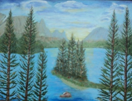 Maligne Lake and Good Spirit Is., #15001, $495, Acrylic, 12x15