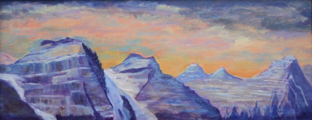 Moraine Lake Peaks. #17087, $480, Acrylic, 8x20