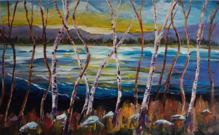 Birches by the Lake, #17089, $995, Acrylic, 15x24