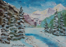 Lake Louise in Winter, #18041, $125, Acrylic, 5x7