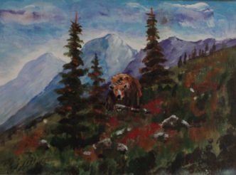 grizzly at sunshine meadow, #19006, $125, acrylic, 5.5x7.5
